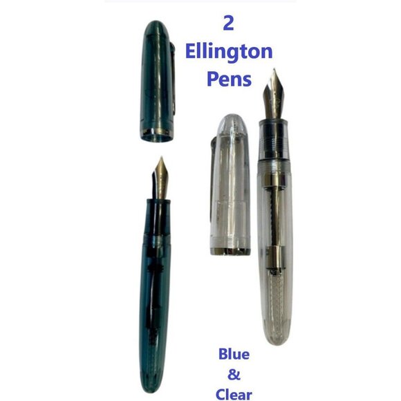 Ellington Pens Fountain Pen Clarity Transparent Clear & Blue NEW 2 PENS - Picture 1 of 11
